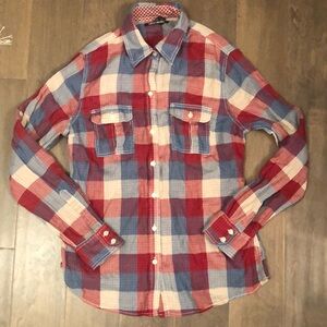 Lucky Brand women’s gingham Buffalo check blouse top 100% cotton medium